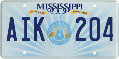 MS license plate AIK204
