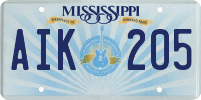 MS license plate AIK205