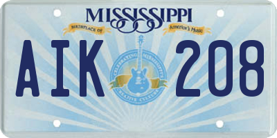 MS license plate AIK208