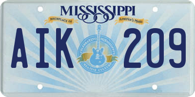 MS license plate AIK209