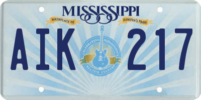 MS license plate AIK217