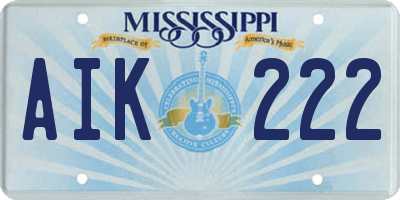 MS license plate AIK222