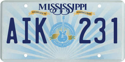 MS license plate AIK231