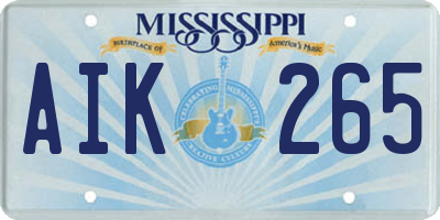 MS license plate AIK265