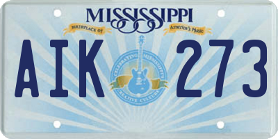 MS license plate AIK273