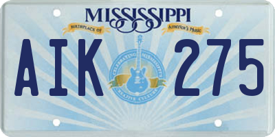 MS license plate AIK275