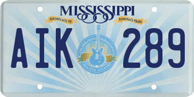 MS license plate AIK289
