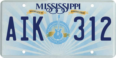 MS license plate AIK312