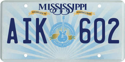 MS license plate AIK602