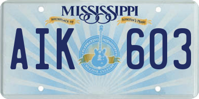 MS license plate AIK603