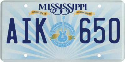 MS license plate AIK650