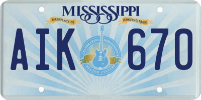 MS license plate AIK670