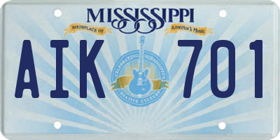 MS license plate AIK701
