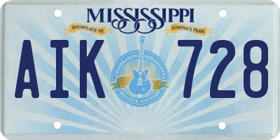 MS license plate AIK728
