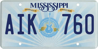 MS license plate AIK760