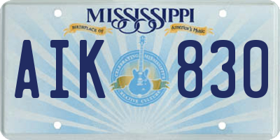 MS license plate AIK830