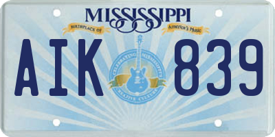 MS license plate AIK839