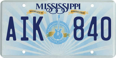 MS license plate AIK840
