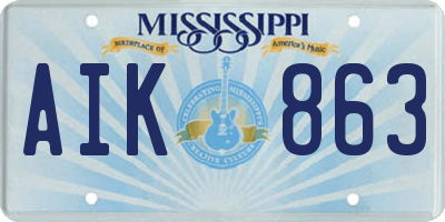 MS license plate AIK863