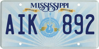 MS license plate AIK892