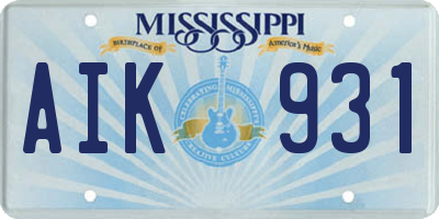 MS license plate AIK931