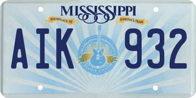 MS license plate AIK932