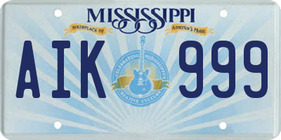 MS license plate AIK999