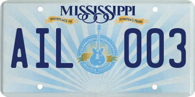 MS license plate AIL003