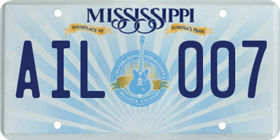 MS license plate AIL007