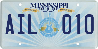 MS license plate AIL010