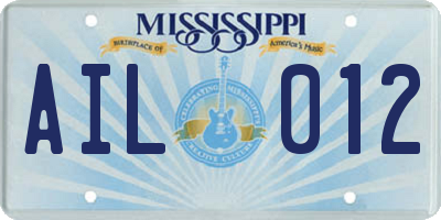 MS license plate AIL012