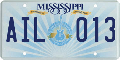 MS license plate AIL013