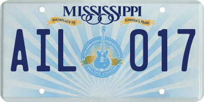 MS license plate AIL017