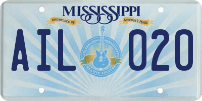 MS license plate AIL020