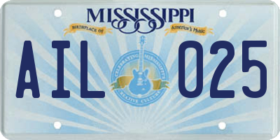 MS license plate AIL025