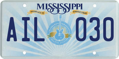MS license plate AIL030