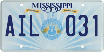 MS license plate AIL031