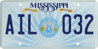 MS license plate AIL032