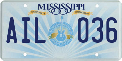 MS license plate AIL036