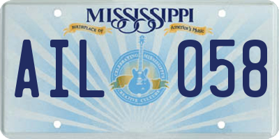 MS license plate AIL058