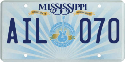 MS license plate AIL070