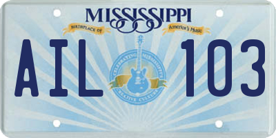 MS license plate AIL103