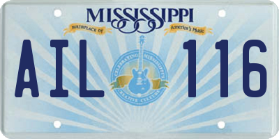 MS license plate AIL116