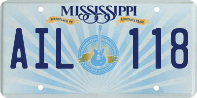 MS license plate AIL118