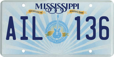 MS license plate AIL136