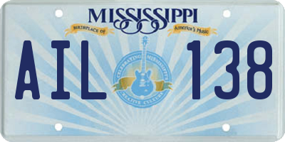 MS license plate AIL138