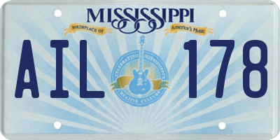 MS license plate AIL178