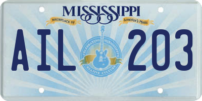MS license plate AIL203