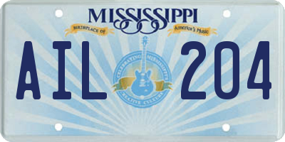 MS license plate AIL204