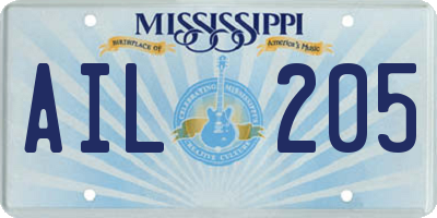 MS license plate AIL205